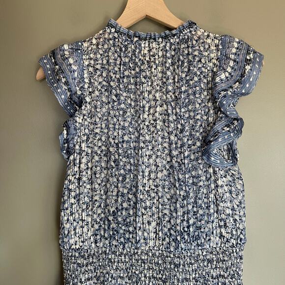 Ulla Johnson Nyssa Dress Sky Blue Silk Size 2 Ruffles Metallic Smocked Chic Boho - Picture 13 of 16